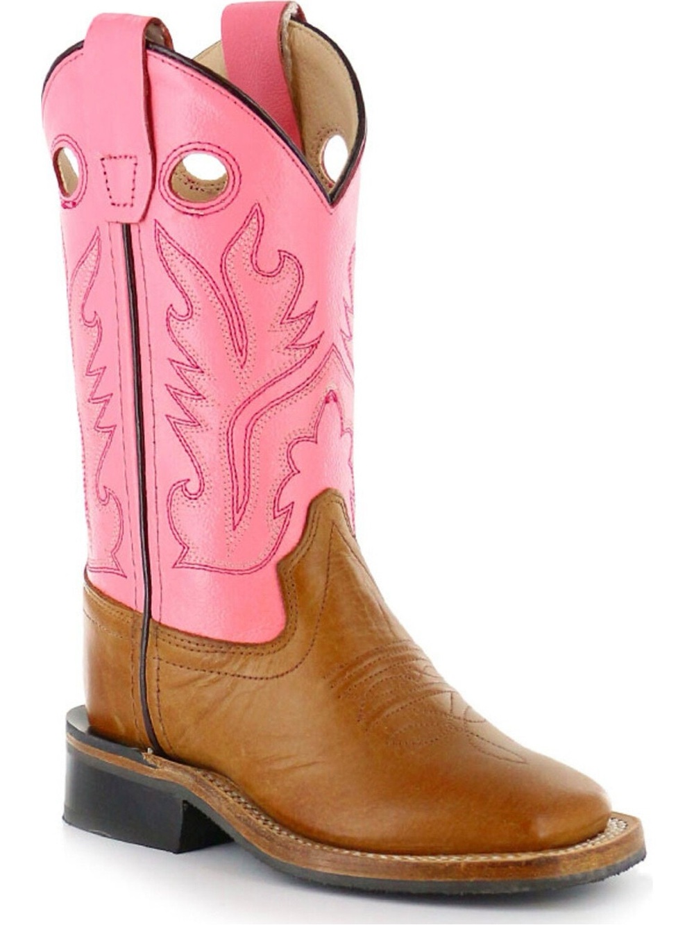 Old West Pink and Brown Kids Cowboy Boots size 120/girls 12